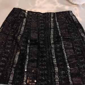 Express Black and Silver Striped Sequin Mini Skirt Size 00